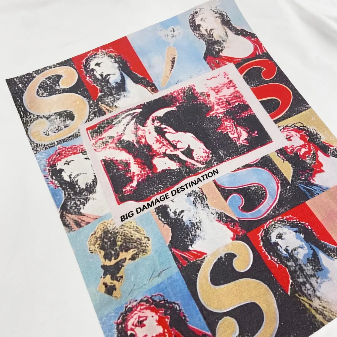Saint Michael Sean Wotherspoon limited edition VEGES printed retro Vintage loose short-sleeves, digital white ink direct printing, the fabric is breathable and the pattern is three-dimensional and clear. Fabric: Double yarn 240g Style number: S910 Size: S-M-L-XL Color: White Price: P110